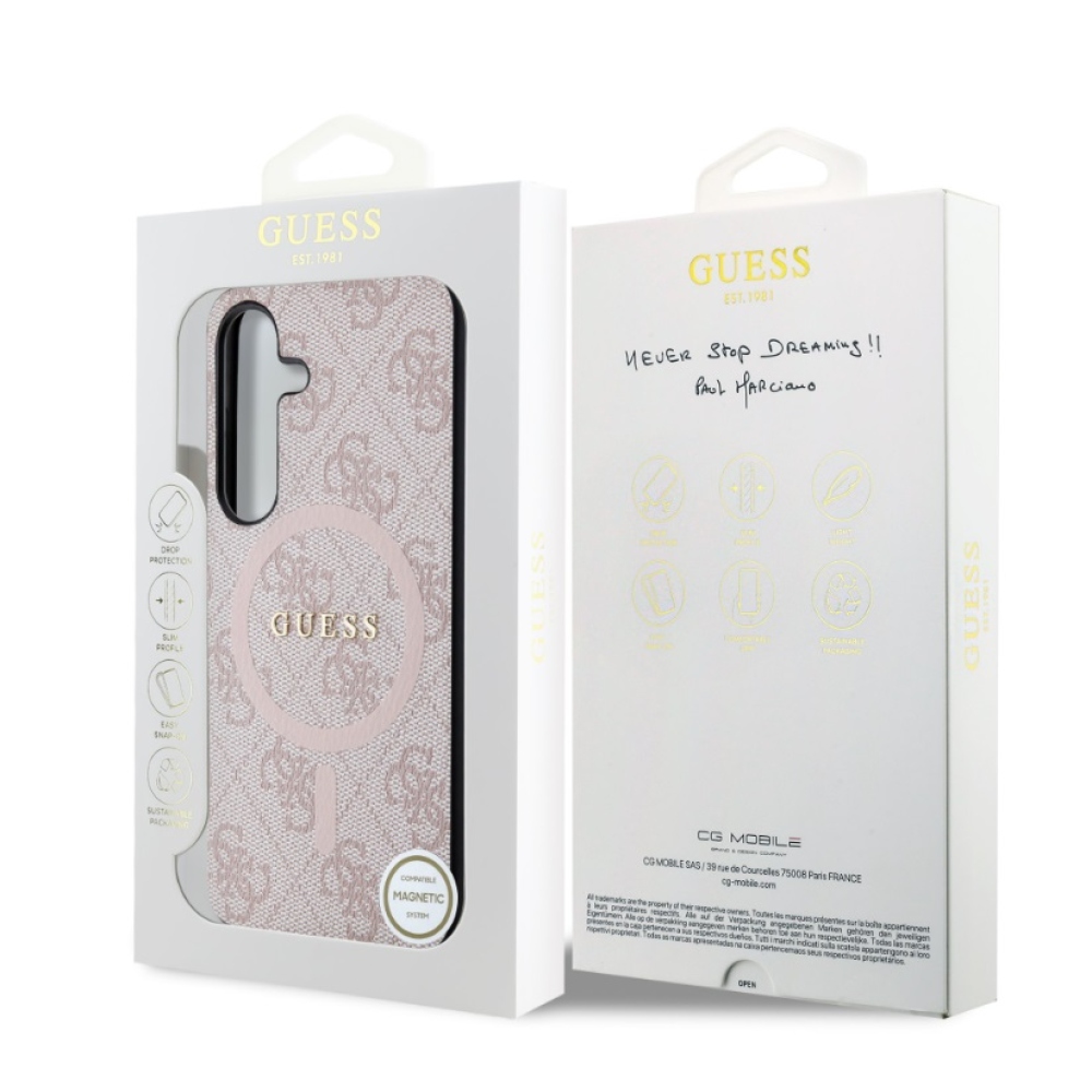 Guess PU Leather 4G Colored Ring MagSafe Zadný Kryt pre Samsung Galaxy S24 Pink