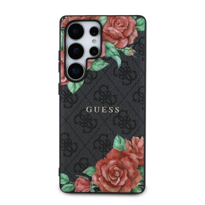 Guess PU Leather 4G Flowers Print Metal Classic Logo MagSafe Zadný Kryt pre Samsung Galaxy S25 Ultra Black