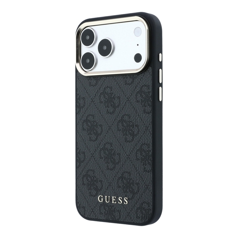 Guess PU Leather 4G Gold Frame MagSafe zadný kryt pre iPhone 18 Pro, čierny