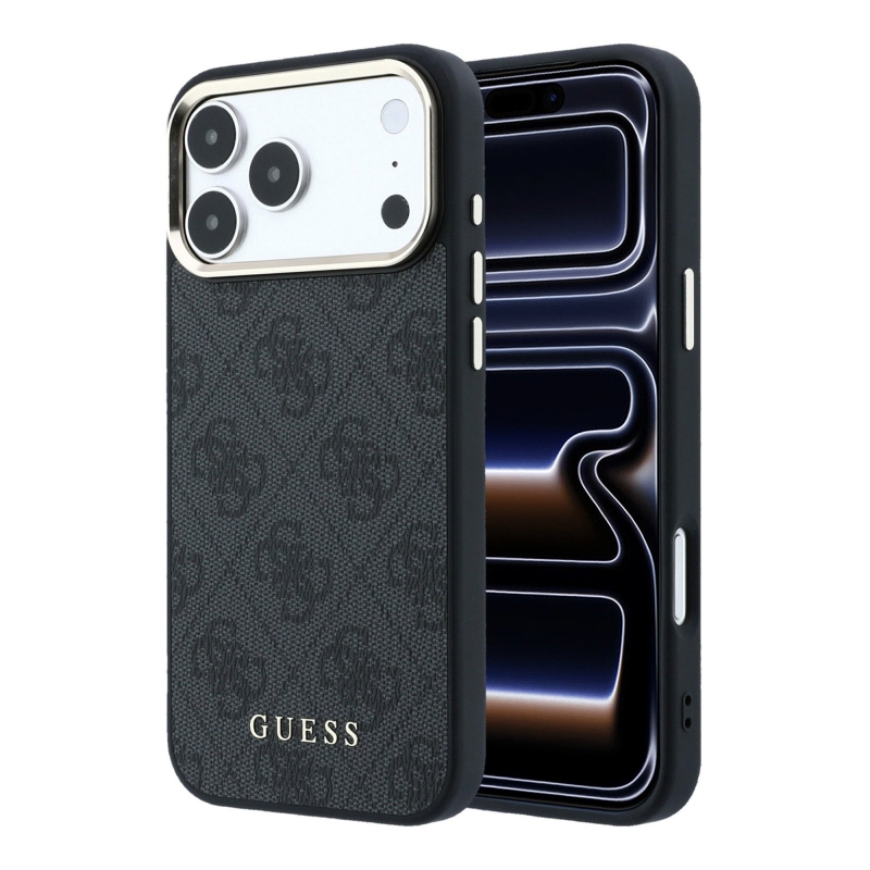 Guess PU Leather 4G Gold Frame MagSafe zadný kryt pre iPhone 18 Pro, čierny