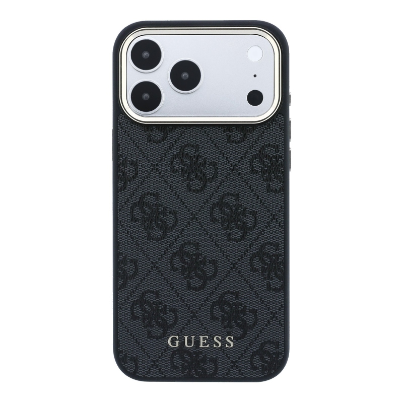 Guess PU Leather 4G Gold Frame MagSafe zadný kryt pre iPhone 18 Pro, čierny