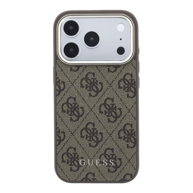 Guess PU Leather 4G Gold Frame MagSafe zadný kryt pre iPhone 18 Pro, hnedý