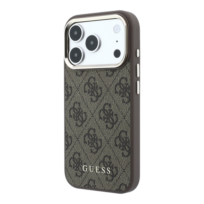 Guess PU Leather 4G Gold Frame MagSafe zadný kryt pre iPhone 18 Pro, hnedý
