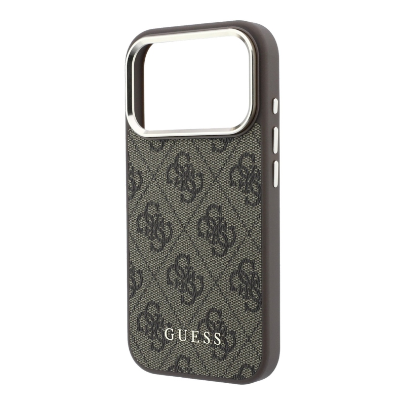 Guess PU Leather 4G Gold Frame MagSafe zadný kryt pre iPhone 18 Pro, hnedý