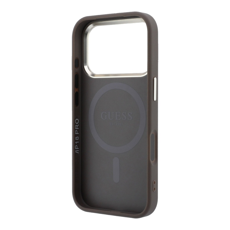 Guess PU Leather 4G Gold Frame MagSafe zadný kryt pre iPhone 18 Pro, hnedý