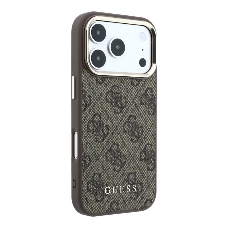 Guess PU Leather 4G Gold Frame MagSafe zadný kryt pre iPhone 18 Pro Max, hnedý