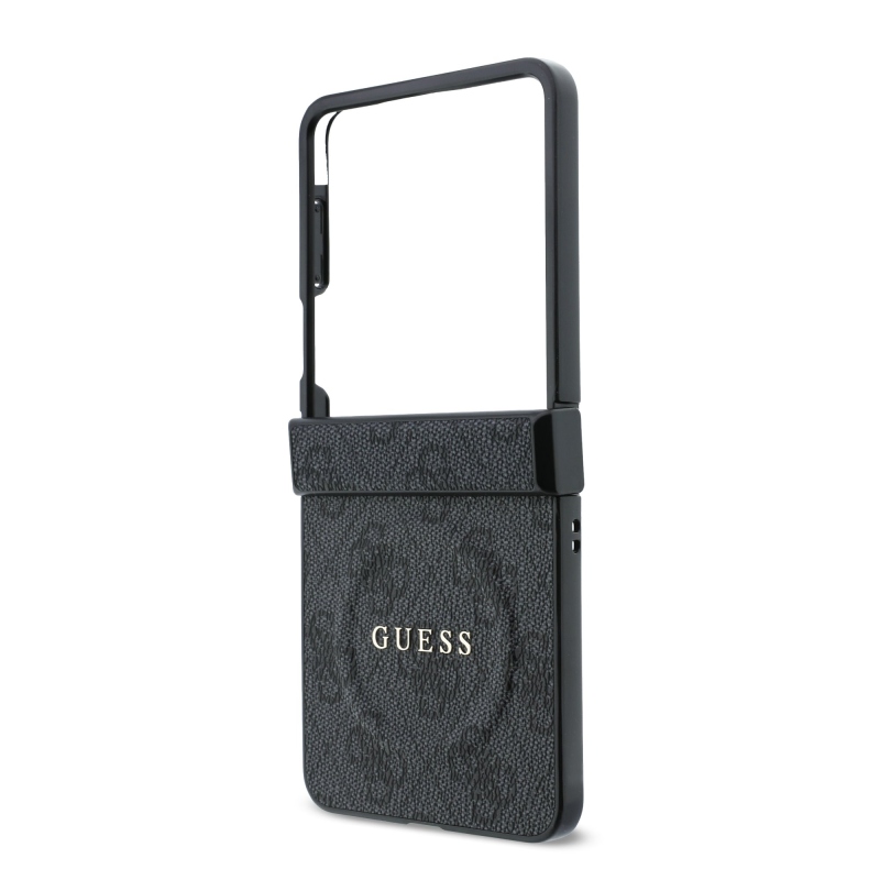 Guess PU koža 4G magnetický zadný kryt pre Samsung Galaxy Z Flip 8, čierny