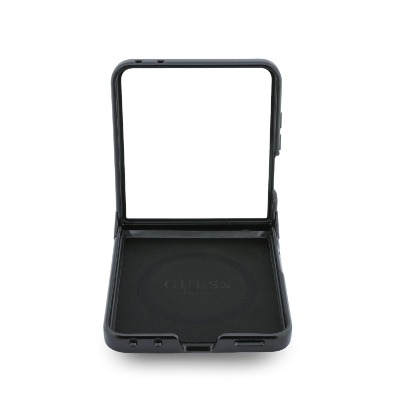 Guess PU koža 4G magnetický zadný kryt pre Samsung Galaxy Z Flip 8, hnedý