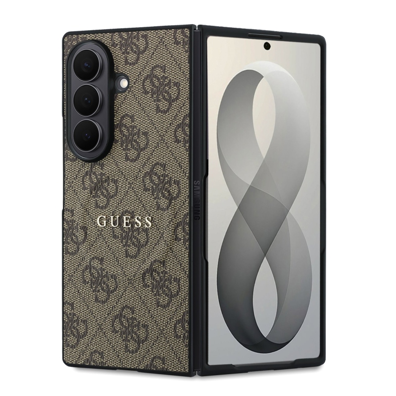 Guess PU koža 4G magnetický zadný kryt pre Samsung Galaxy Z Fold 8 Ultra Brown