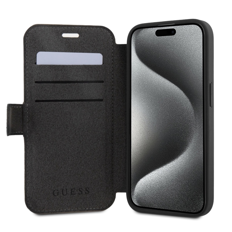 Guess PU Leather 4G Metal Logo Book Puzdro pre iPhone 15 Pro Grey