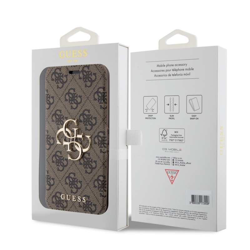 Guess PU Leather 4G Metal Logo Book Puzdro pre iPhone 15 Pro Max Brown