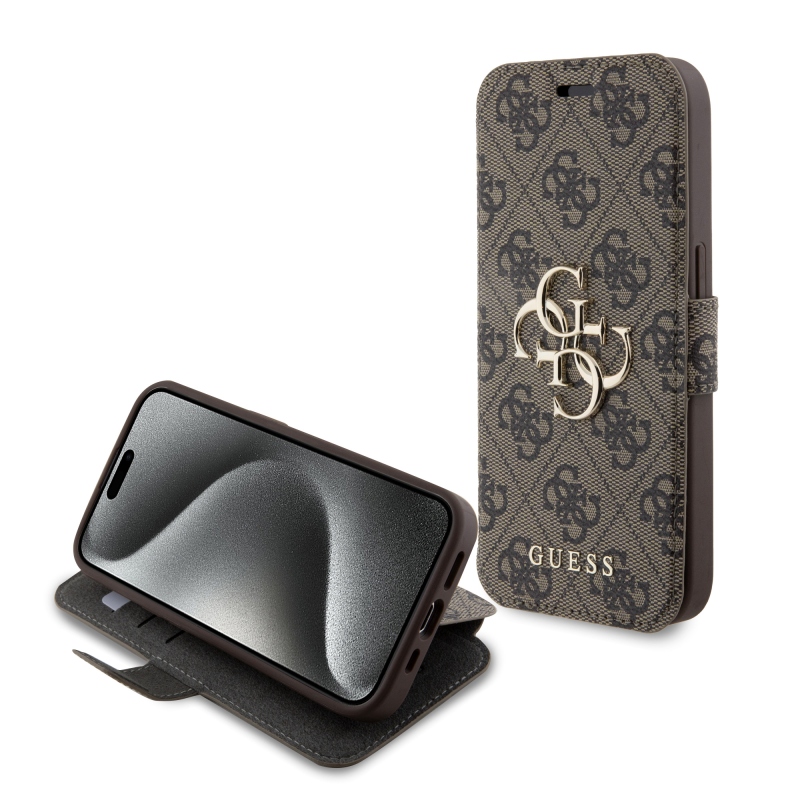 Guess PU Leather 4G Metal Logo Book Puzdro pre iPhone 15 Pro Max Brown