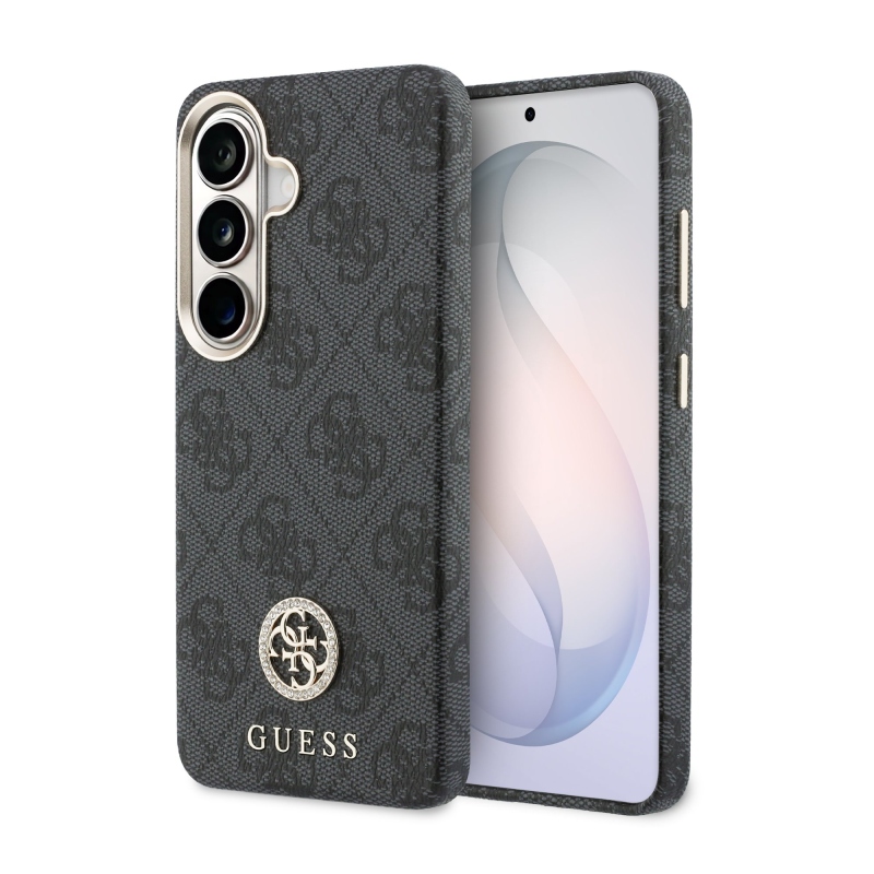 Guess PU Leather 4G Strass Logo Gold Frame Magnetic Back Cover pre Samsung Galaxy S26 Black