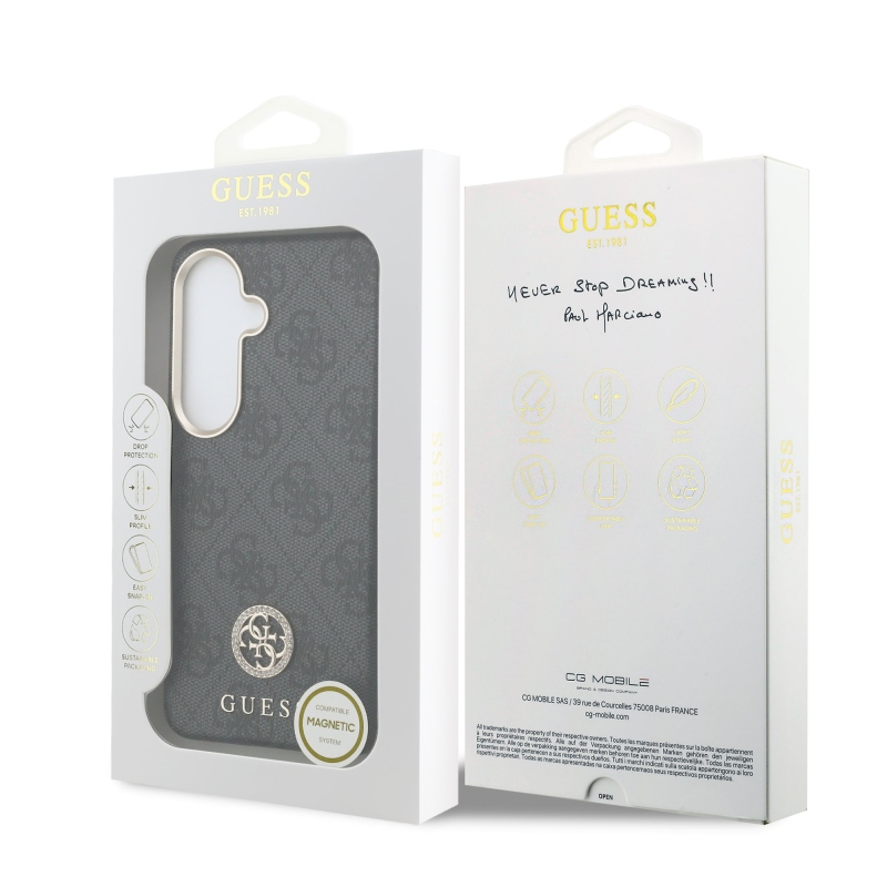 Guess PU Leather 4G Strass Logo Gold Frame Magnetic Back Cover pre Samsung Galaxy S26 Black