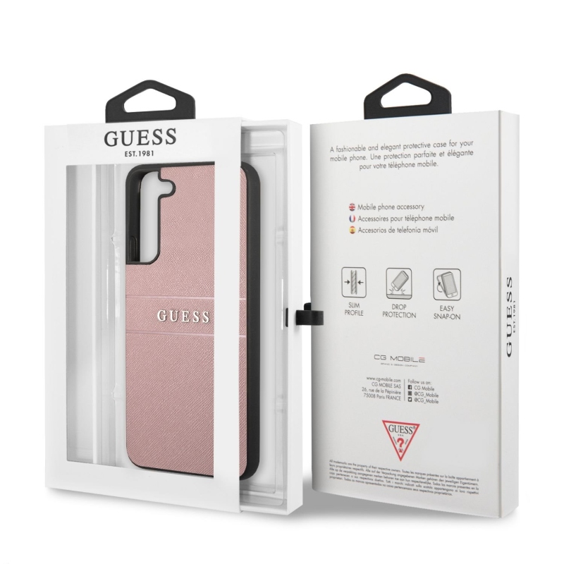 Guess PU Leather Saffiano Zadný Kryt pre Samsung Galaxy S22+ Pink