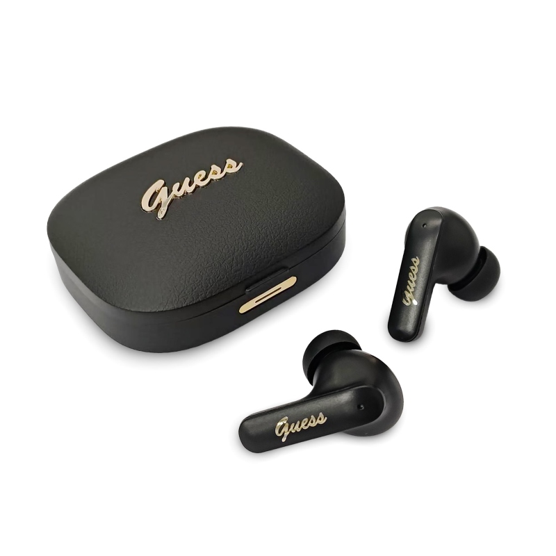 Bezdrôtové slúchadlá Guess PU Metal Logo TWS Black