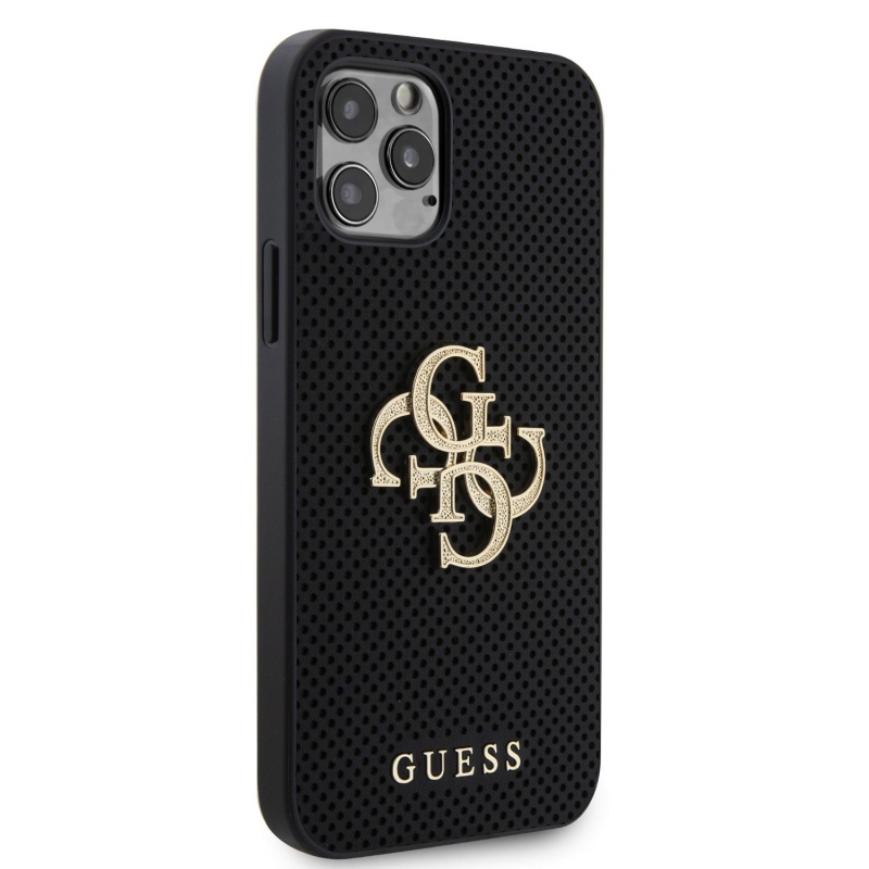 Guess PU Perforated 4G Glitter Metal Logo Zadný Kryt pre iPhone 12/12 Pro Black