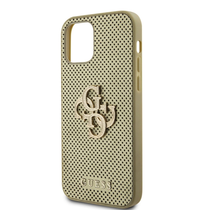 Guess PU Perforated 4G Glitter Metal Logo Zadný Kryt pre iPhone 12/12 Pro Gold