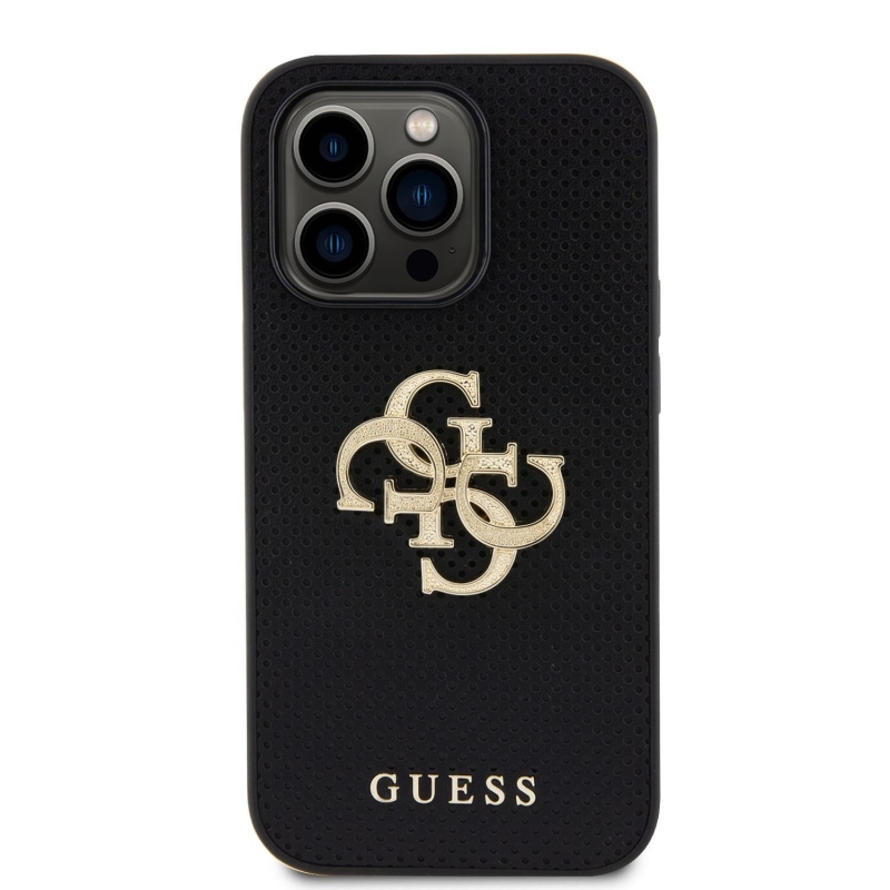 Guess PU Perforated 4G Glitter Metal Logo Zadný Kryt pre iPhone 14 Pro Black