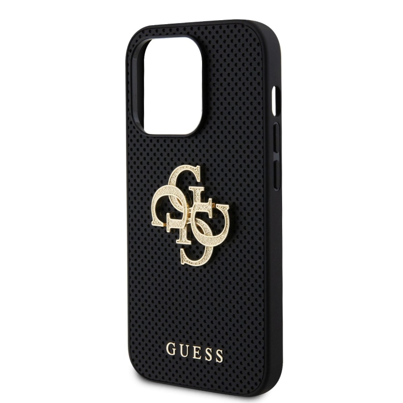 Guess PU Perforated 4G Glitter Metal Logo Zadný Kryt pre iPhone 14 Pro Black