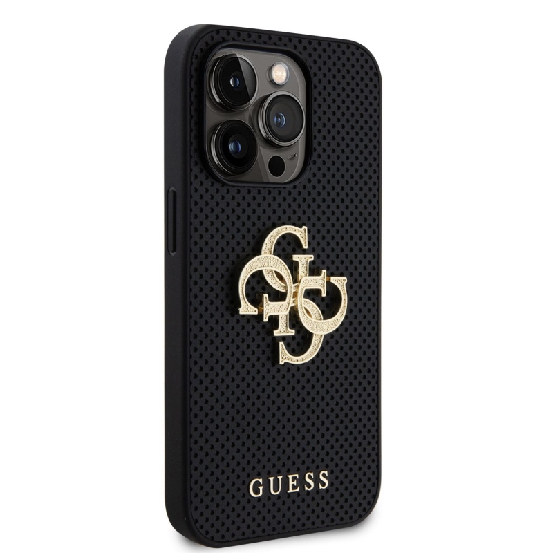 Guess PU Perforated 4G Glitter Metal Logo Zadný Kryt pre iPhone 14 Pro Max Black