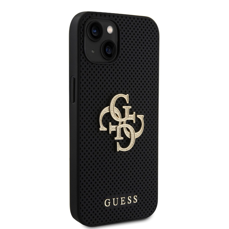 Guess PU Perforated 4G Glitter Metal Logo Zadný Kryt pre iPhone 15 Black