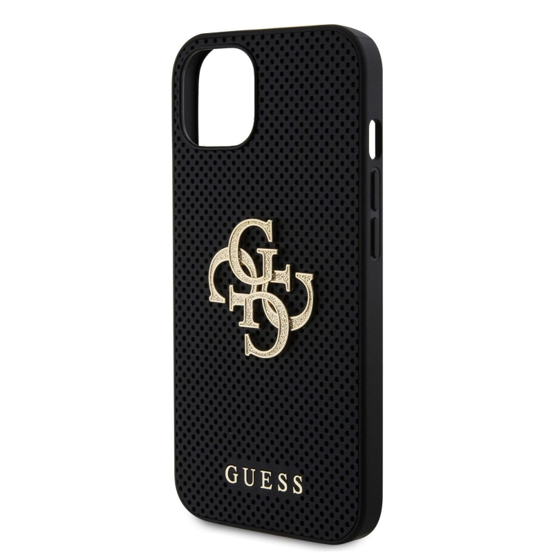 Guess PU Perforated 4G Glitter Metal Logo Zadný Kryt pre iPhone 15 Black