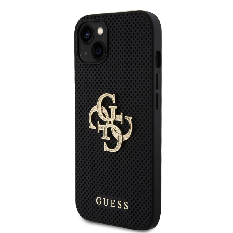 Guess PU Perforated 4G Glitter Metal Logo Zadný Kryt pre iPhone 15 Black