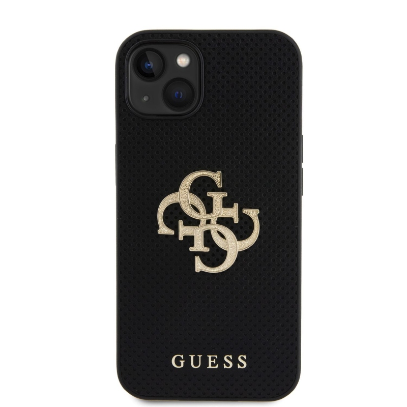 Guess PU Perforated 4G Glitter Metal Logo Zadný Kryt pre iPhone 15 Black