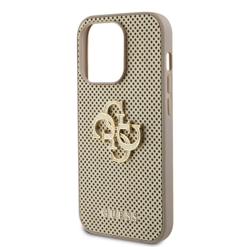 Guess PU Perforated 4G Glitter Metal Logo Zadný Kryt pre iPhone 15 Pro Gold