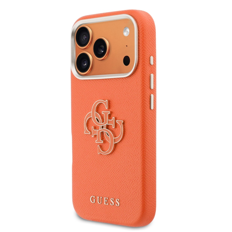 Guess PU Resin Logo – zadný kryt pre iPhone 17 Pro, oranžový
