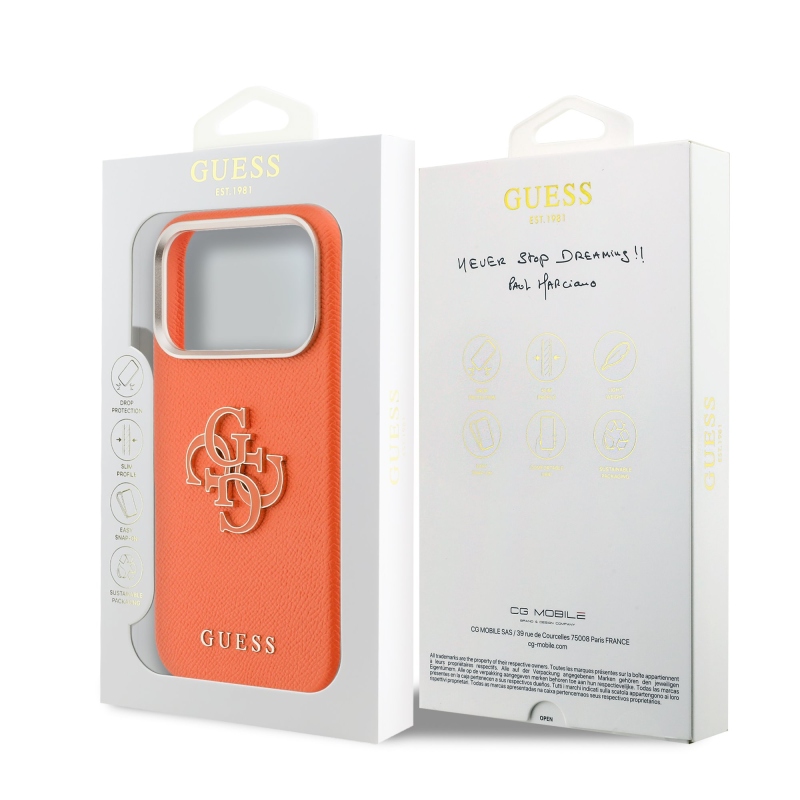Guess PU Resin Logo – zadný kryt pre iPhone 17 Pro, oranžový