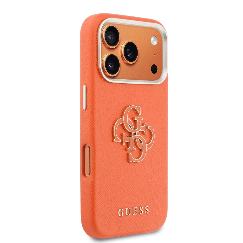 Guess PU Resin Logo – zadný kryt pre iPhone 17 Pro, oranžový