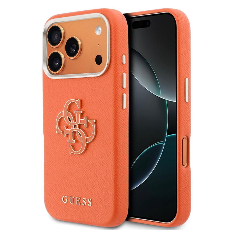 Guess PU Resin Logo – zadný kryt pre iPhone 17 Pro, oranžový