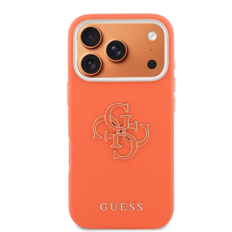 Guess PU Resin Logo – zadný kryt pre iPhone 17 Pro, oranžový