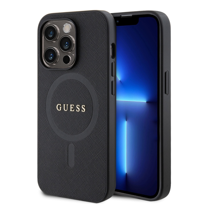 Guess PU Saffiano MagSafe Zadný Kryt pre iPhone 15 Pro Black