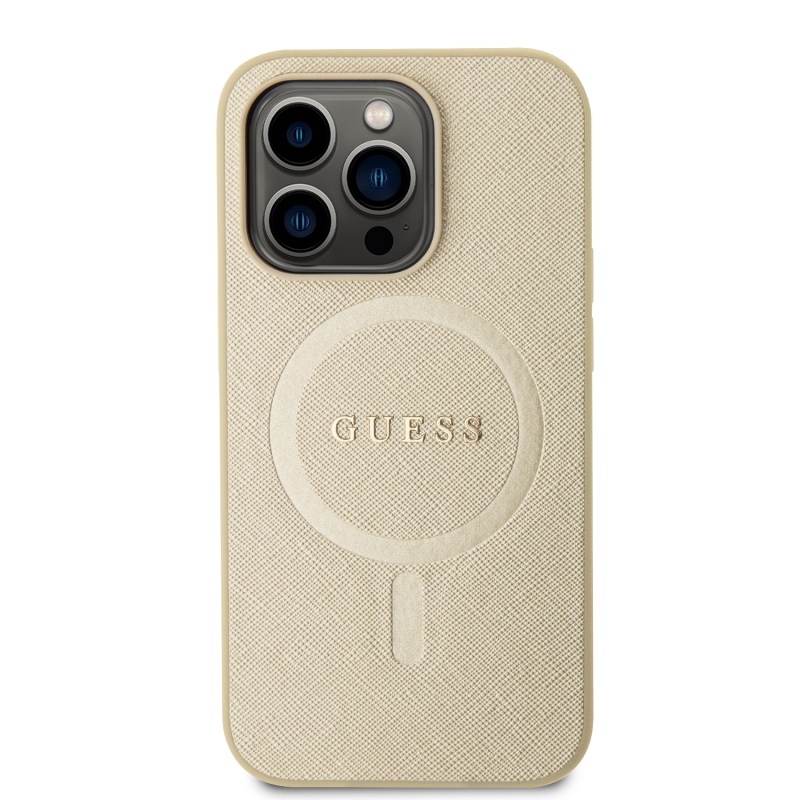 Guess PU Saffiano MagSafe Zadný Kryt pre iPhone 15 Pro Max Beige