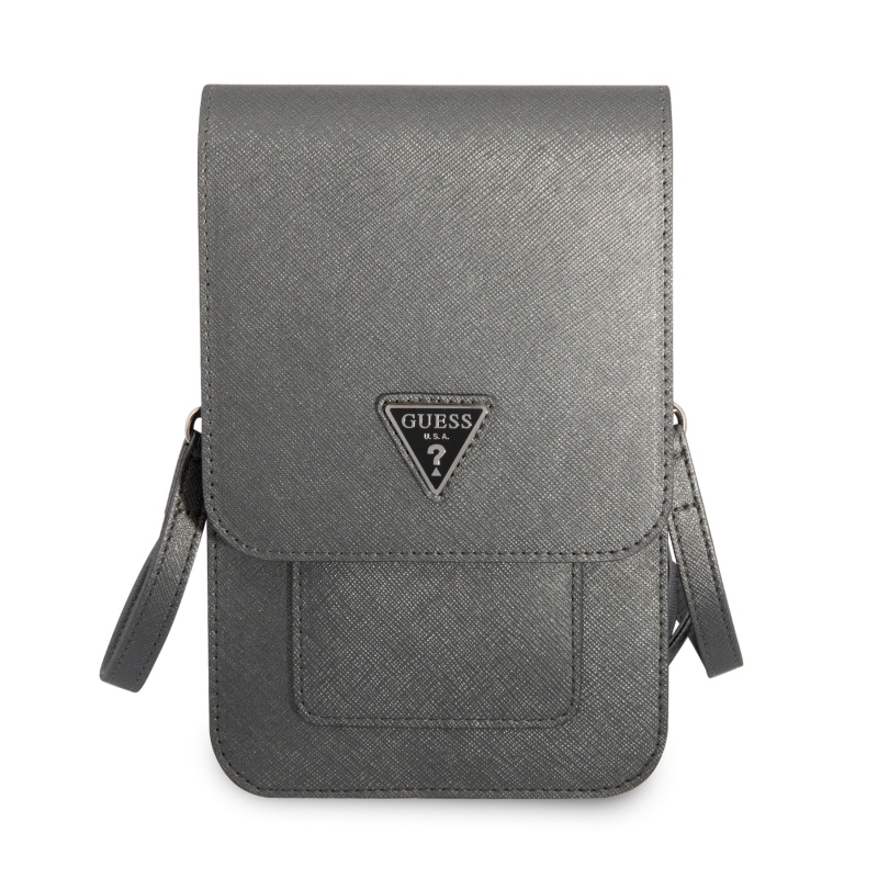 Guess PU Saffiano Triangle Logo Phone Bag Grey