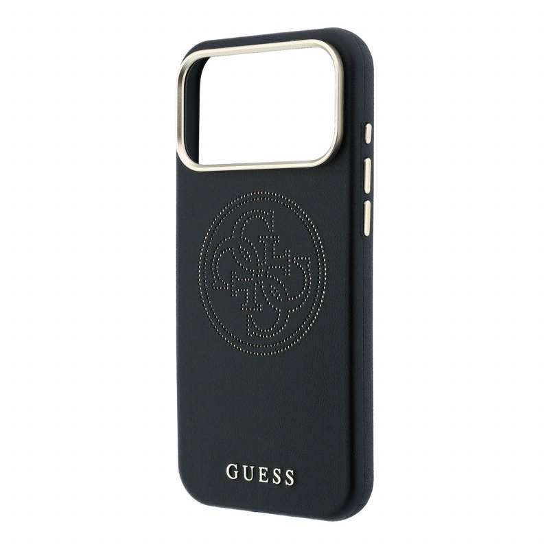 Guess PU Semi Wrap Perforated 4G Logo MagSafe zadný kryt pre iPhone 18 Pro, čierny