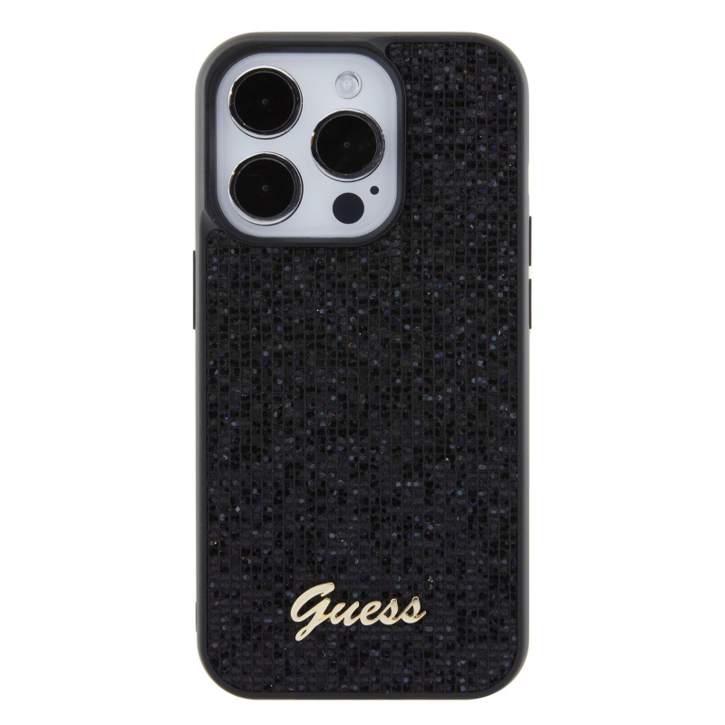 Guess PU Square Mirror Script Logo Zadný Kryt pre iPhone 15 Pro Black