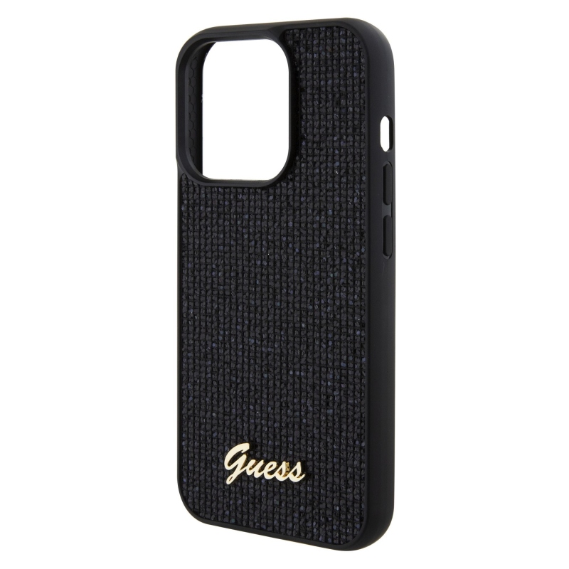 Guess PU Square Mirror Script Logo Zadný Kryt pre iPhone 15 Pro Black