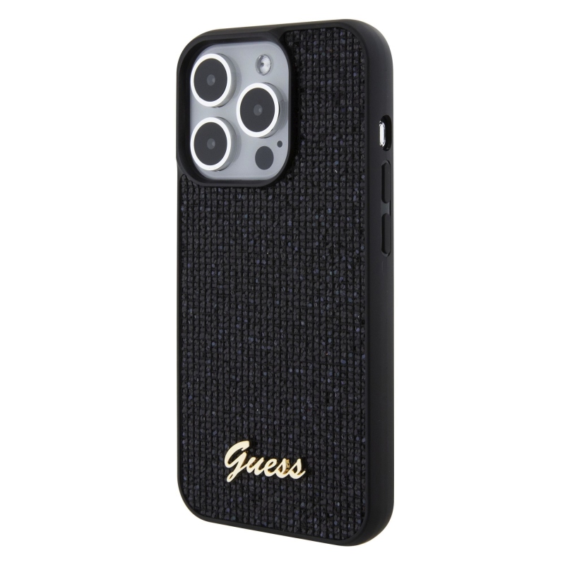 Guess PU Square Mirror Script Logo Zadný Kryt pre iPhone 15 Pro Black