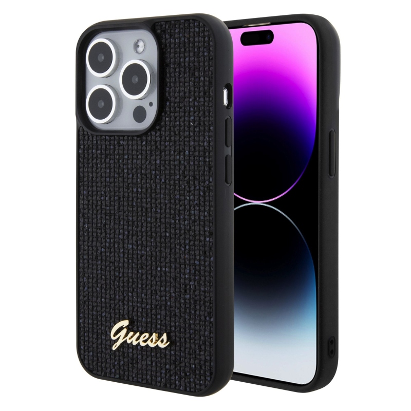 Guess PU Square Mirror Script Logo Zadný Kryt pre iPhone 15 Pro Black