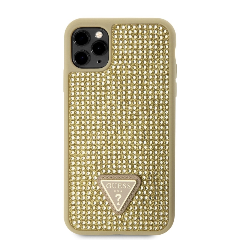 Guess Rhinestones Triangle Metal Logo Kryt pre iPhone 11 Pro Gold