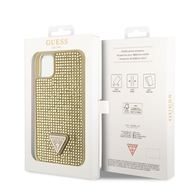 Guess Rhinestones Triangle Metal Logo Kryt pre iPhone 11 Pro Gold