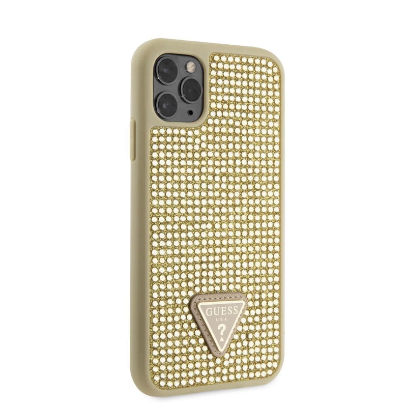 Guess Rhinestones Triangle Metal Logo Kryt pre iPhone 11 Pro Gold