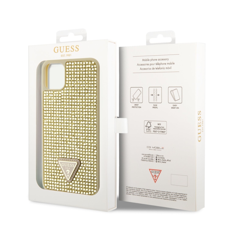 Guess Rhinestones Triangle Metal Logo Kryt pre iPhone 11 Pro Max Gold