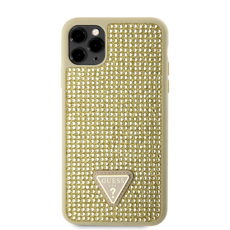 Guess Rhinestones Triangle Metal Logo Kryt pre iPhone 11 Pro Max Gold