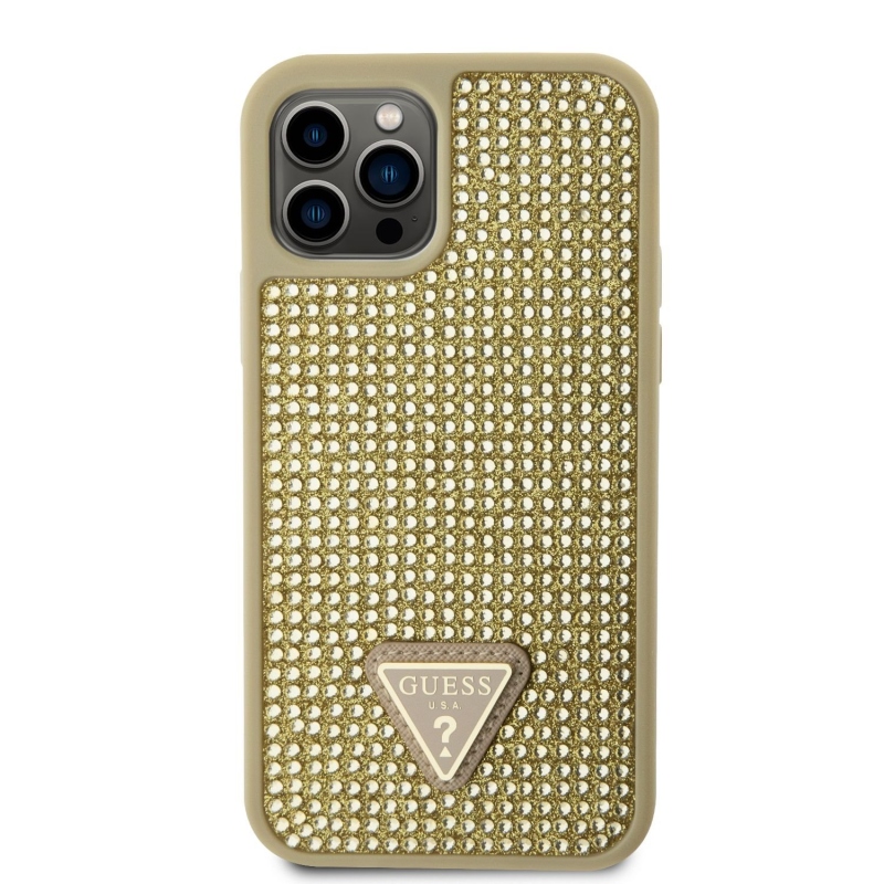 Guess Rhinestones Triangle Metal Logo Kryt pre iPhone 12/12 Pro Gold