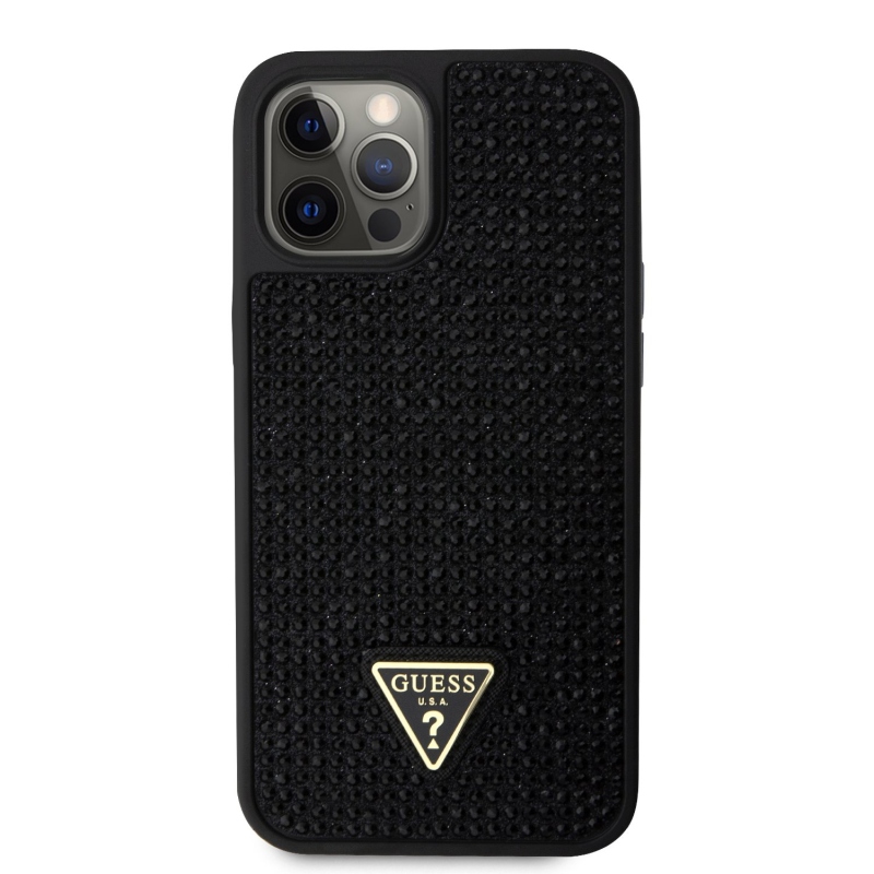 Guess Rhinestones Triangle Metal Logo Kryt pre iPhone 12 Pro Max Black